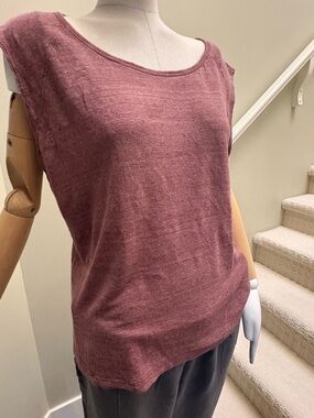 Kenar Sleeveless Scoop Neck Tank in Mauve 100 % Linen Sz XL liberal